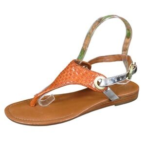 Franco Sarto A Grip 2 Women Sandal Size 7 Casual Summer Orange Woven Leather